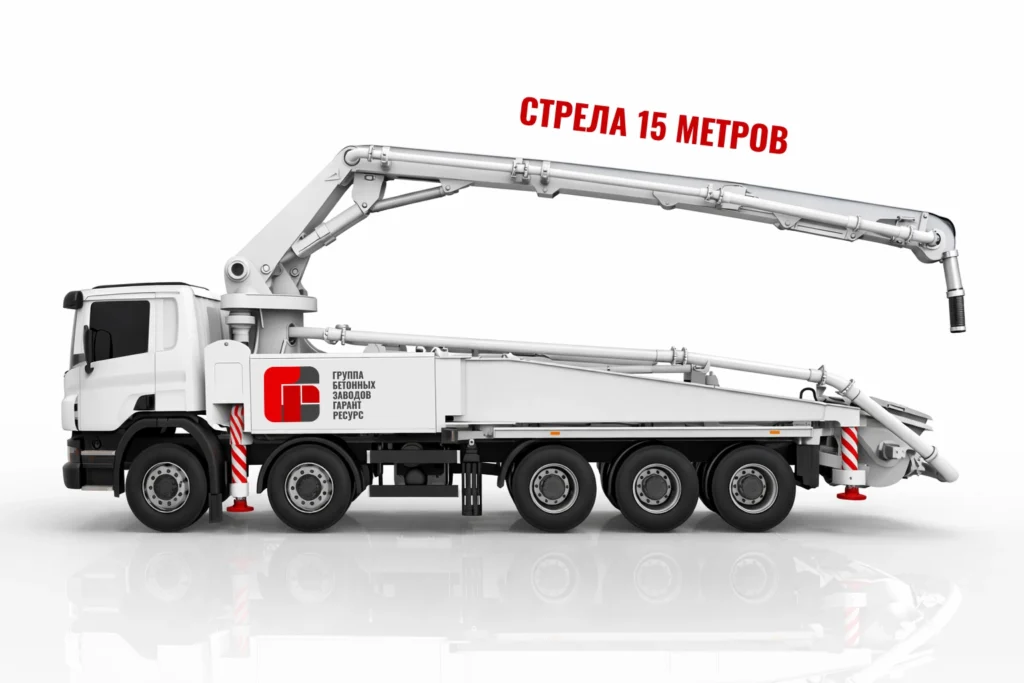 Автобетононасос со стрелой 15 м для подачи бетона на объекте в Одинцово